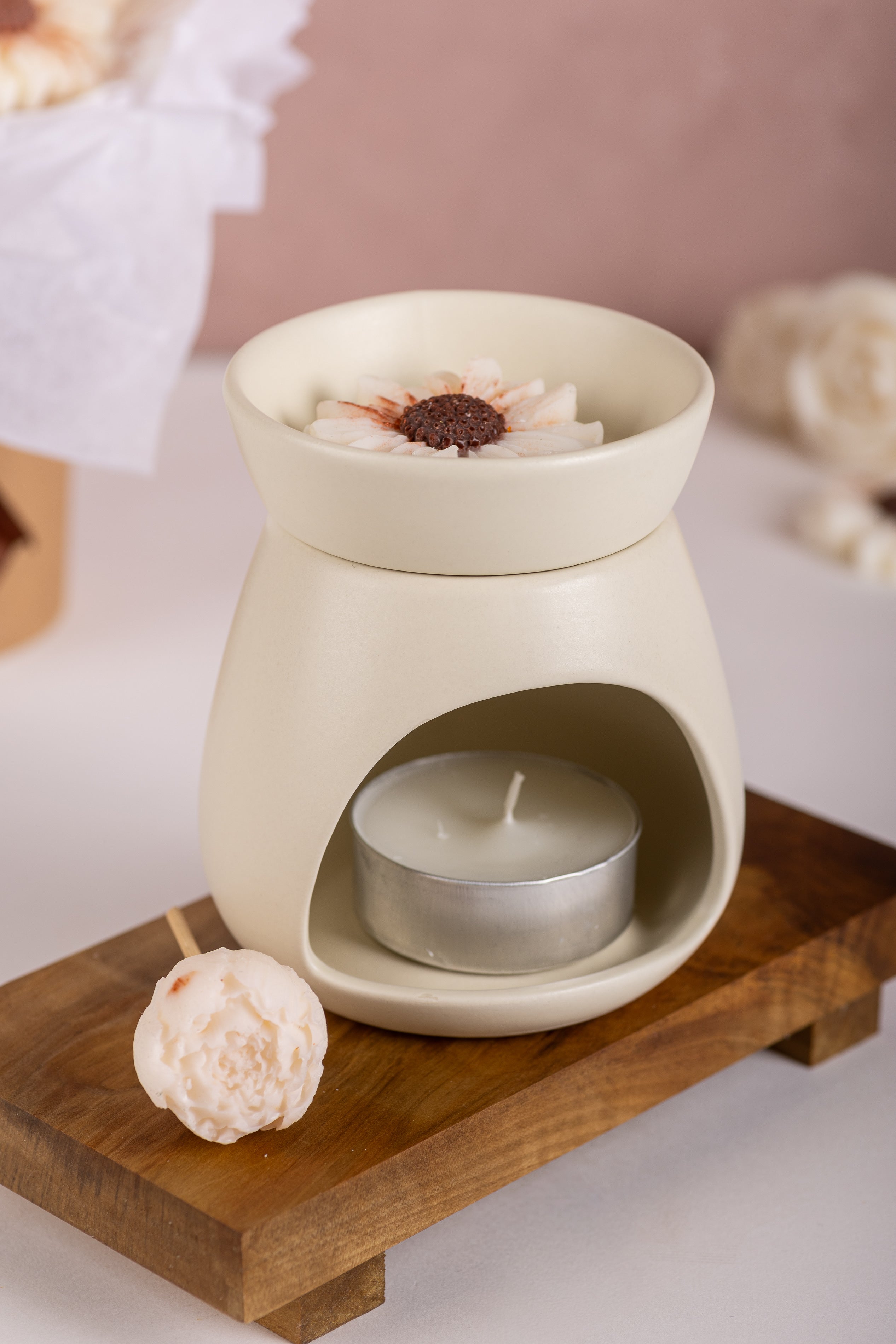 Pack Bouquet Aromático + Maxi Quemador Blanco + Velas + Bombones + Base