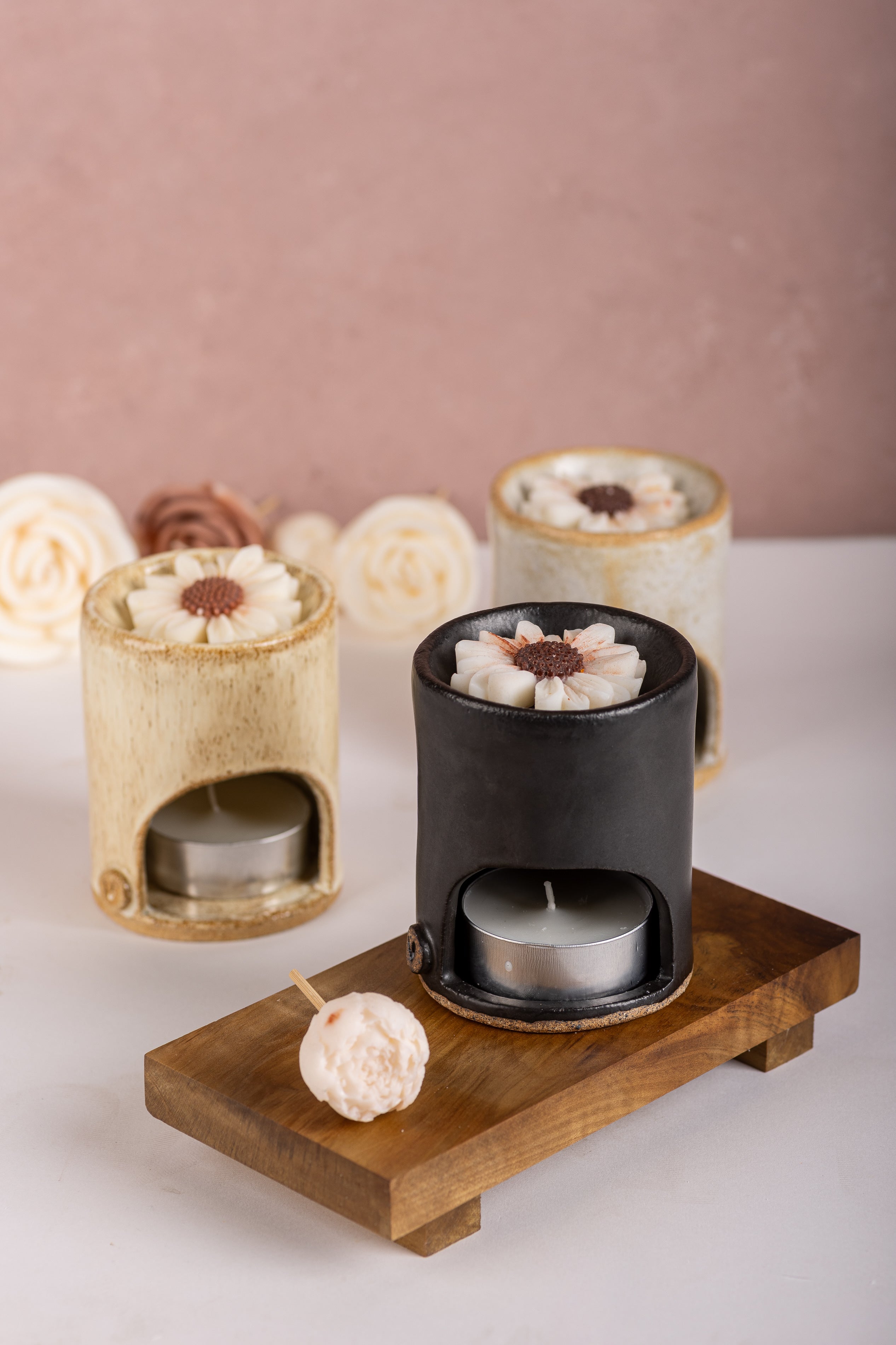 Pack Completo Quemador Gres + Base + Velas + Bombones