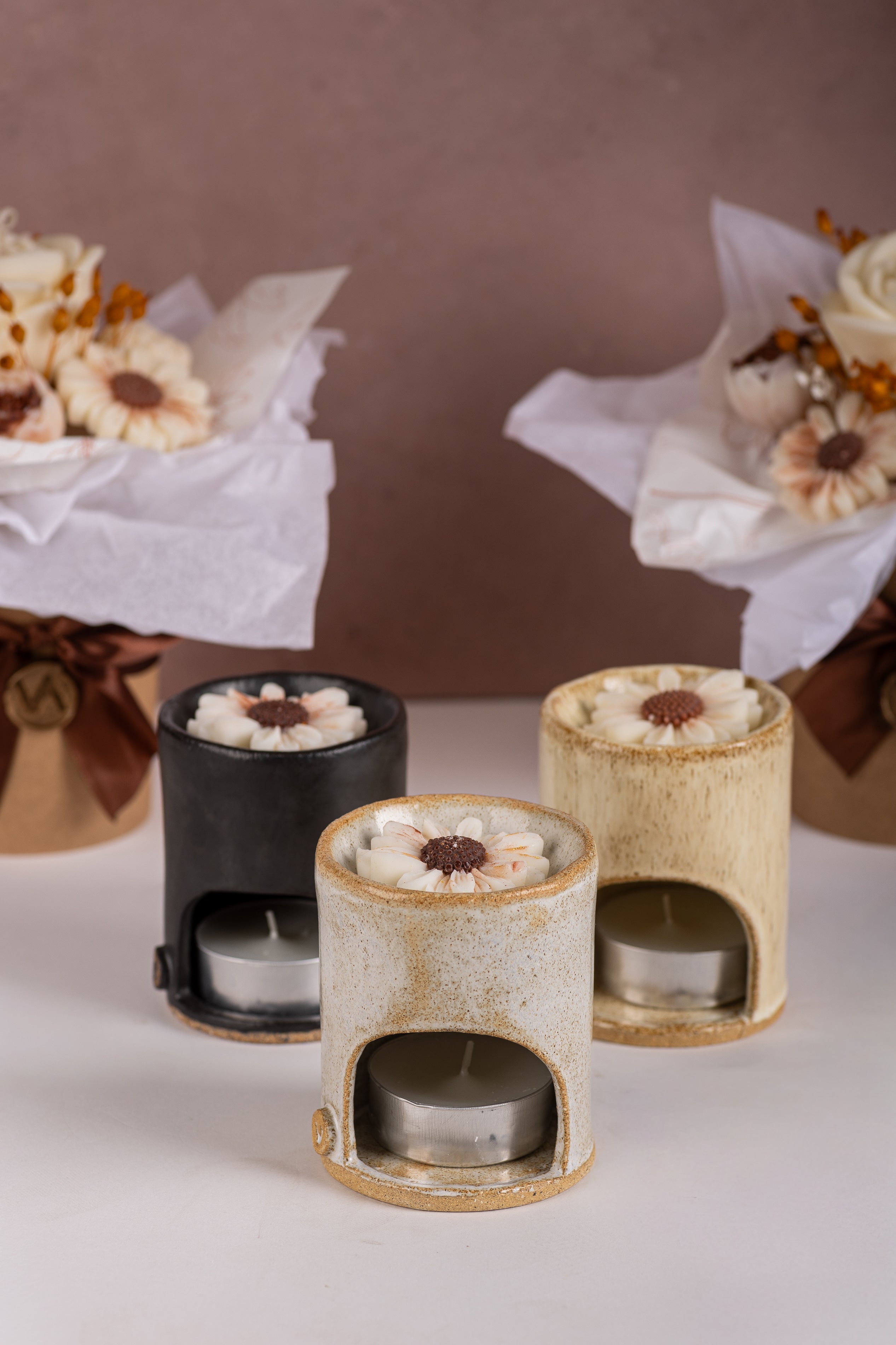 Pack Bouquet Aromático + Quemador Gres + Velas + Bombones